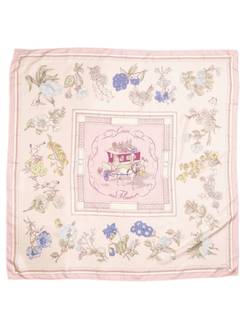 Hermes Scarf Pink Blue Twill Silk